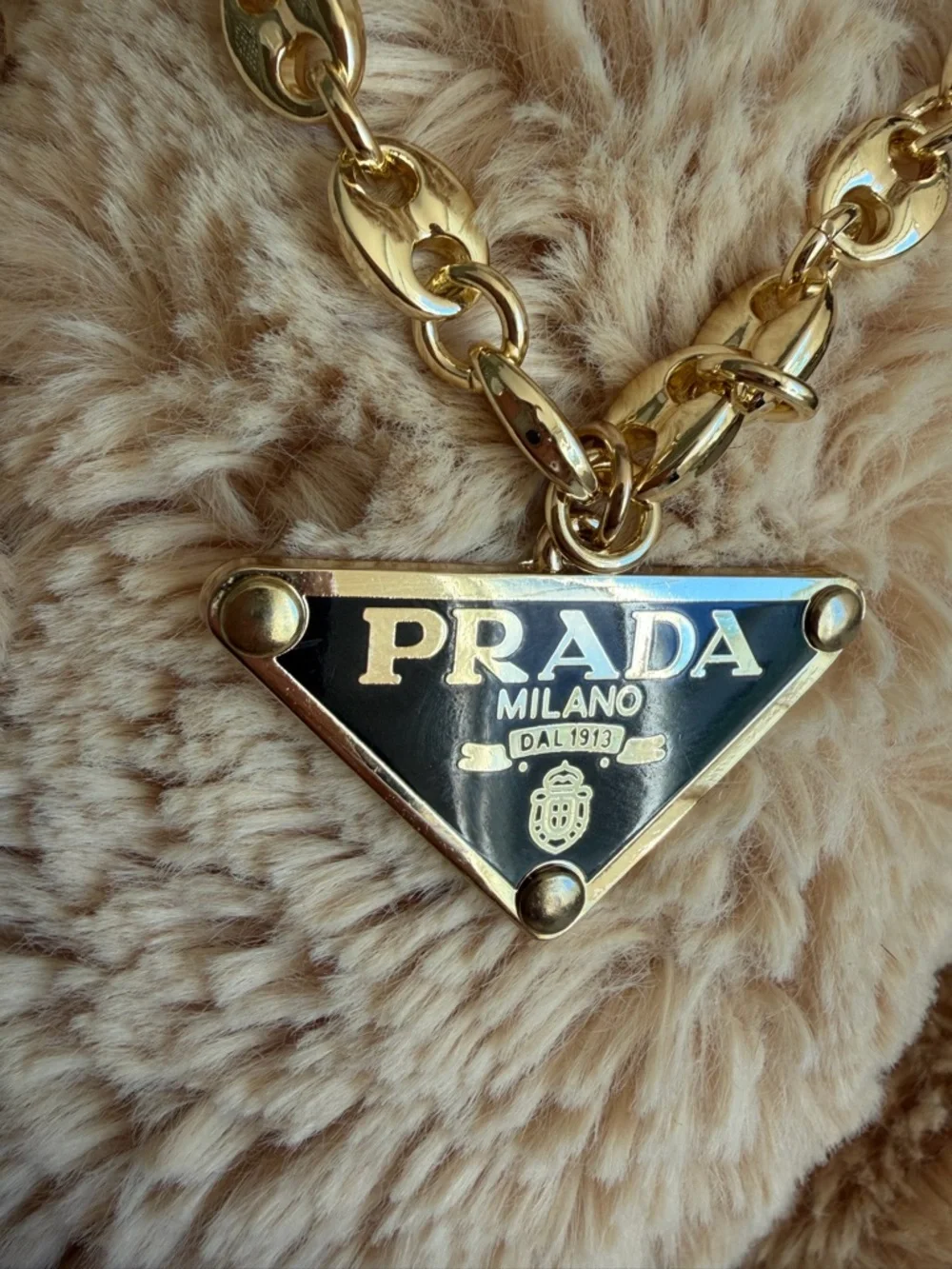 Prada Gold and Black Triangle Logo Necklace - Picture 6 of 10